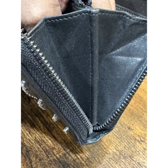 Jimmy Choo Carnaby Leather Wallet With Studs Black Gunmetal - Picture 13 of 16